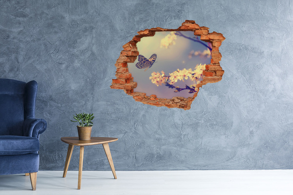 Hole in the wall decal Floral landscape with a butterfly