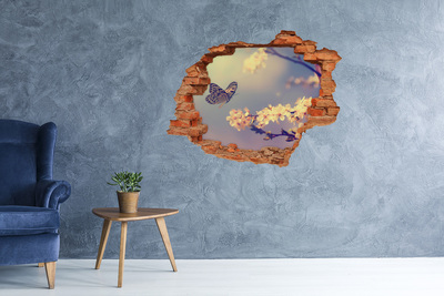 Hole in the wall decal Floral landscape with a butterfly