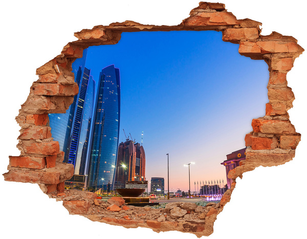 3D wall hole wallpaper Modern city at sunset
