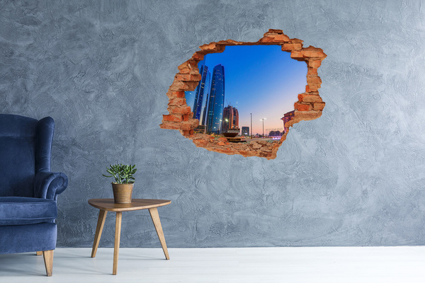 3D wall hole wallpaper Modern city at sunset