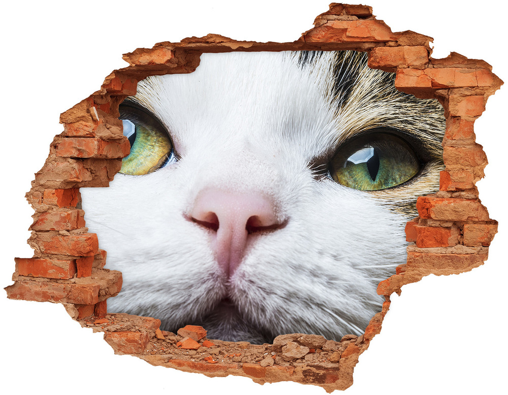 3D wall hole wallpaper Green cat eyes