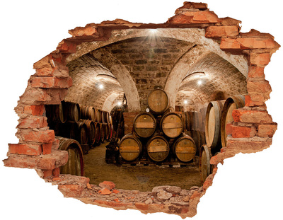 Hole in the wall sticker Interior of a winery with barrels