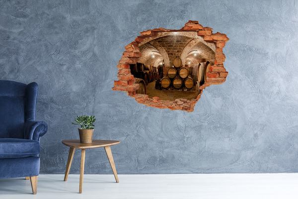 Hole in the wall sticker Interior of a winery with barrels