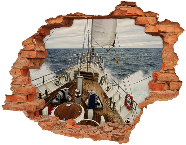 3D wall hole Sailboat at sea