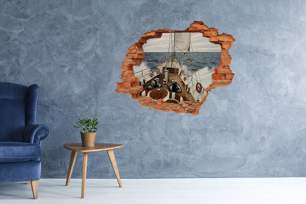 3D wall hole A yacht at sea
