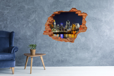 Hole wall sticker Night panorama of the city