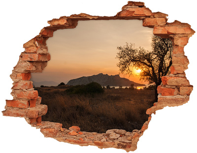 Hole wall sticker Sunset over a mountain landscape