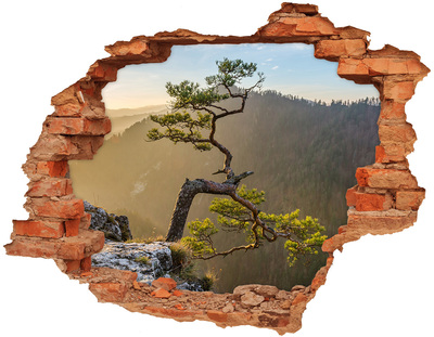 Hole wall sticker Mountain landscape with a tree