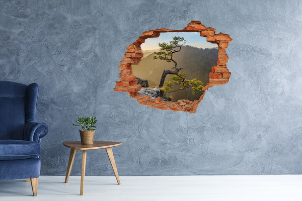 Hole wall sticker Mountain landscape with a tree