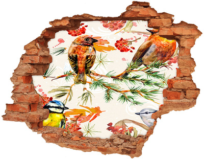 3D wall hole wallpaper Conifers and birds