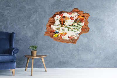 3D wall hole wallpaper Birds in a forest landscape