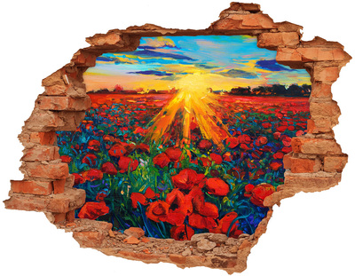 3D wall hole wallpaper Flower meadow in the sunshine