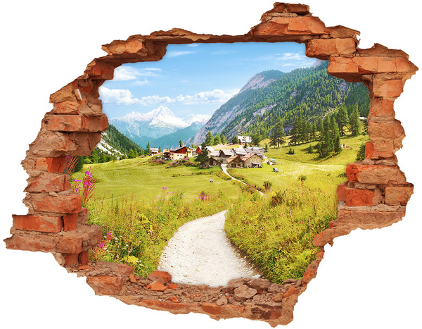 Hole wall sticker An Alpine village among the mountains