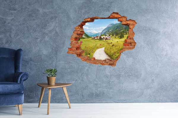 Hole wall sticker An Alpine village among the mountains