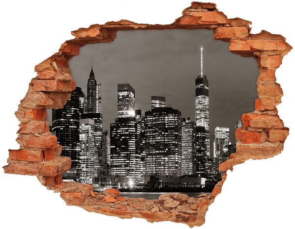 Hole in the wall decal New York skyline at night