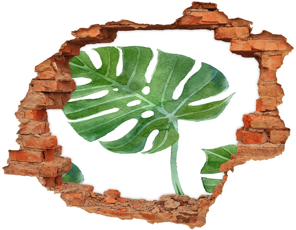 Hole in the wall sticker Green monstera in concrete