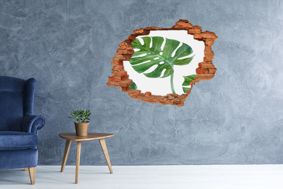 Hole in the wall sticker Green monstera in concrete
