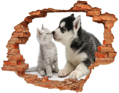 Hole in the wall sticker Dog and cat