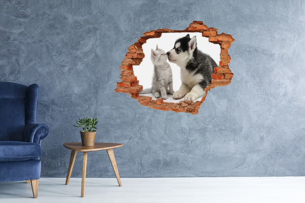 Hole in the wall sticker Dog and cat