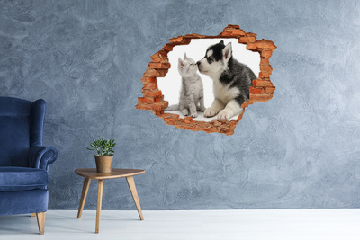 Hole in the wall sticker Dog and cat