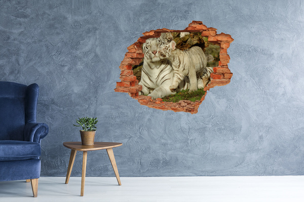 Hole in the wall sticker White tigers in nature