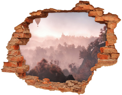 3D wall hole wallpaper Balloon above the forest