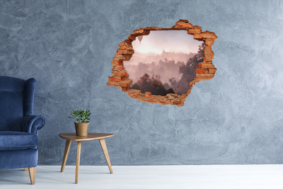 3D wall hole wallpaper Balloon above the forest