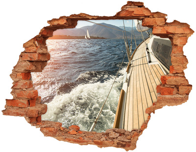 3D wall hole wallpaper Cruise on a stormy sea