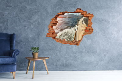 3D wall hole wallpaper Cruise on a stormy sea