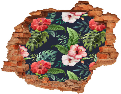 Hole in the wall decal Tropical flowers