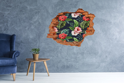 Hole in the wall decal Tropical flowers