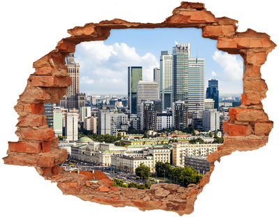 3D wall hole View of the modern city