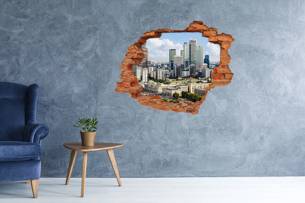 3D wall hole View of the modern city