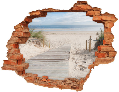 3D wall hole A mysterious beach with a wooden pier