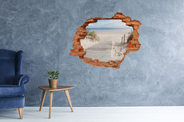 3D wall hole A mysterious beach with a wooden pier