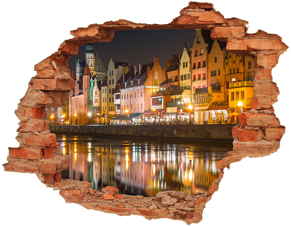 Hole wall sticker A charming port at night