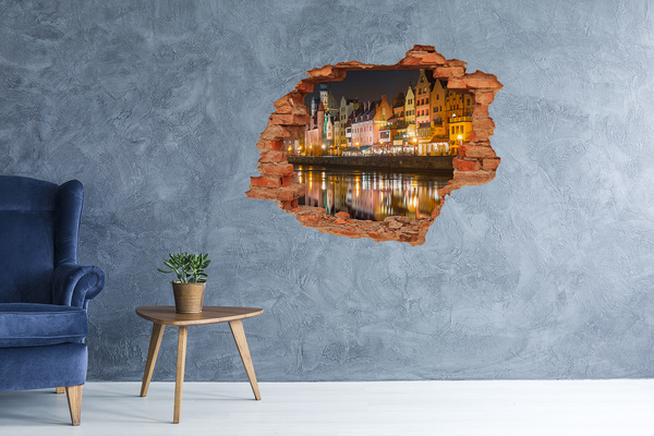 Hole wall sticker A charming port at night