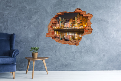 Hole wall sticker A charming port at night