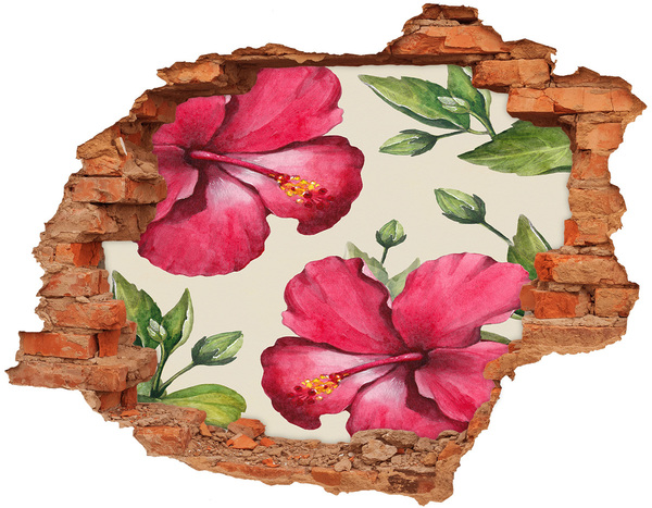 Hole wall sticker Hibiscus flowers through a hole in the wall