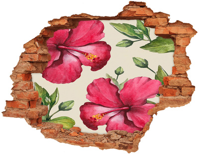 Hole wall sticker Hibiscus flowers through a hole in the wall