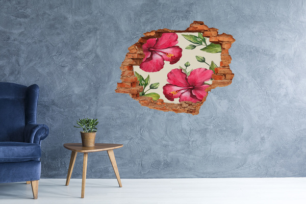 Hole wall sticker Pink hibiscus