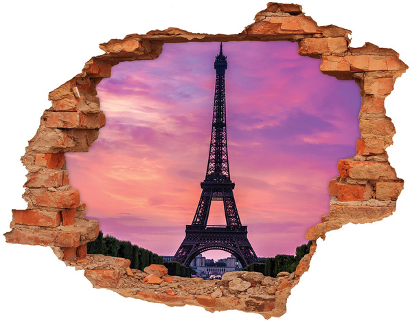 3D wall hole wallpaper The Eiffel Tower at sunset