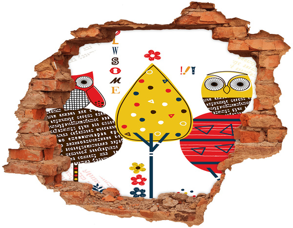 Hole in the wall sticker Colorful trees in a hole in the wall