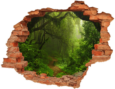 3D wall hole wallpaper Green forest with a forest path