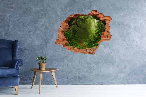 3D wall hole wallpaper Green forest with a forest path