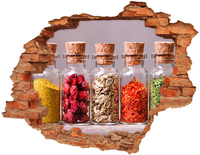 Hole wall sticker Spices in glass jars