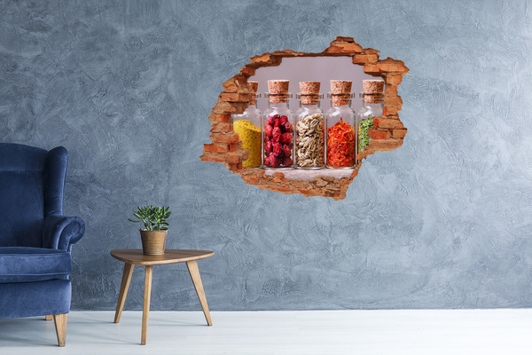 Hole wall sticker Spices in glass jars