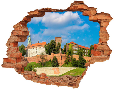 3D wall hole wallpaper Castle on the hill