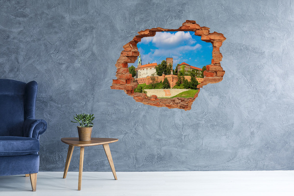 3D wall hole wallpaper Castle on the hill