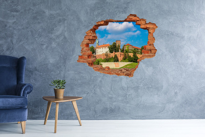 3D wall hole wallpaper Castle on the hill